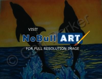 Sea Life - Dolphins At Sunset - Colored Pencil