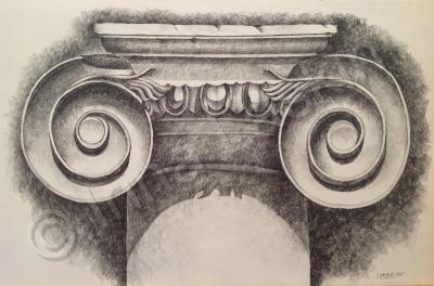 Drawings - Architectural Detail - Pencil Drawing On Watercolor P