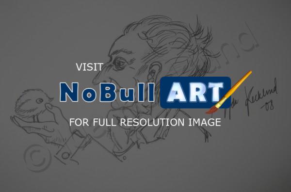 Portraits - Old Man With Little Bird - Ink