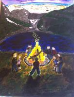 Lake Louise Campfire - Acrylic Paintings - By Derek Sheppard, Landscape Painting Artist