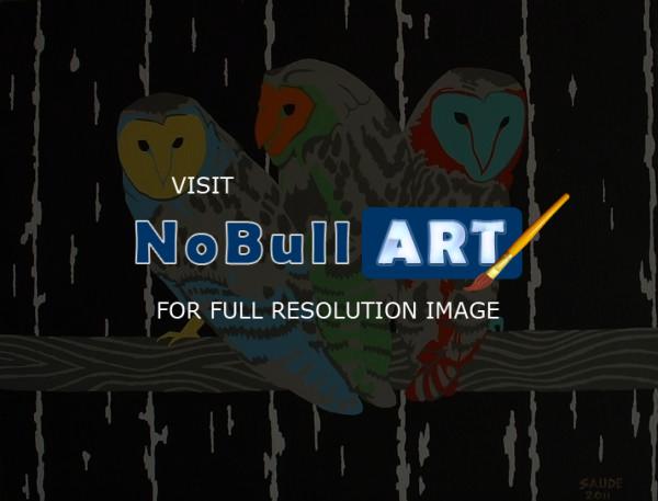 Birds - Barn Owls - Acrylic And Airbrush On Flat C