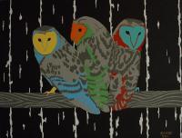 Barn Owls - Acrylic And Airbrush On Flat C Paintings - By John Saude, Bold Painting Artist