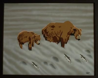 Bears - Easy Lunch - Acrylic And Airbrush On Flat C