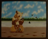Cub And Butterflies - Acrylic And Airbrush On Flat C Paintings - By John Saude, Bold Painting Artist