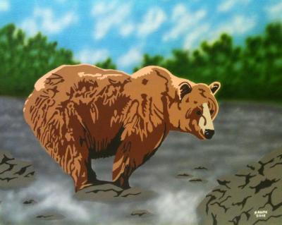 Bears - Stayin Dry - Acrylic And Airbrush On Flat C