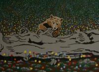Bear In Flowers - Acrylic Paintings - By John Saude, Bold Painting Artist