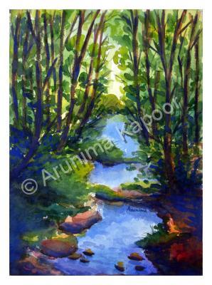 Landscape - River Malini - Kanvashram - Watercolour On Fabriano Sheet