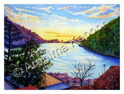 Landscape - Lake View - Nainital - Watercolour On Fabriano Sheet