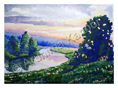 Landscape - Morning View - Watercolour On Fabriano Sheet