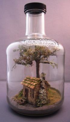 Bottle Whimsy - Cabin Under Tree - Multi Medium