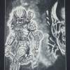 Alien Vs Predator - Charcoal Drawing Drawings - By Steve Trudeau, Movie Theme Drawing Artist