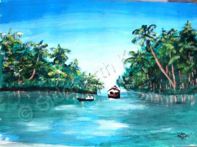 Landscape - Periyar River - Watercolor