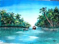 Periyar River - Watercolor Paintings - By Siddharth Kumar, Abstract Painting Artist