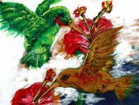 Hummingbirds - Acrylic Paintings - By Bunloeur Yath, Add New Artwork Style Painting Artist