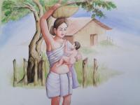 Tribal Woman-1 - Water Colour Paintings - By Mahesh Raval, Realistic Painting Artist