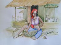 Tribal Woman-2 - Water Colour Paintings - By Mahesh Raval, Realistic Painting Artist