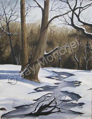 Watercolor Landscape - Winter Stream - Watercolor