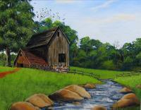 Barn And Stream - Acrylic Paintings - By Jay Moncrief, Landscape Painting Artist