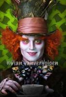 Mad Hatter Alice In Wonderland Original - Prismacolor Pencils  Marker Drawings - By Dian Vandervolgen, Realism Drawing Artist