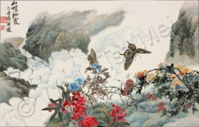 Artist Owned - The Alpine Butterflies Sojourn In The Clouds And Mists - Ink Chinese Color