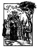 Religious Procession - Linocut Printmaking - By Inga Karelina, Engraving Printmaking Artist