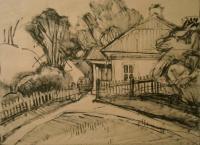 Landscape - On The Hill - Ink  Brown Paper
