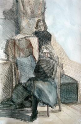 Portrait - Two Models - Watercolor And Charcoal