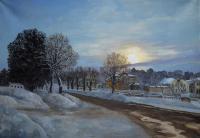 A Winter Evening In Shuya - Acrylics Paintings - By Tanya Sleta, Landscape Painting Artist