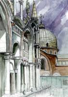 The Roofs Of The Basilica Di San Marco - Watercolor Paintings - By Manuel Gonzales, Architectural Realism Painting Artist