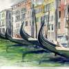 The Gondolas Along The Grand Canal - Watercolor Paintings - By Manuel Gonzales, Architectural Realism Painting Artist