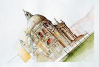 Santa Maria De La Salute - Watercolor Paintings - By Manuel Gonzales, Architectural Realism Painting Artist