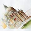 Santa Maria De La Salute - Watercolor Paintings - By Manuel Gonzales, Architectural Realism Painting Artist