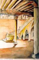 Cortille At The Ca Doro - Watercolor Paintings - By Manuel Gonzales, Architectural Realism Painting Artist