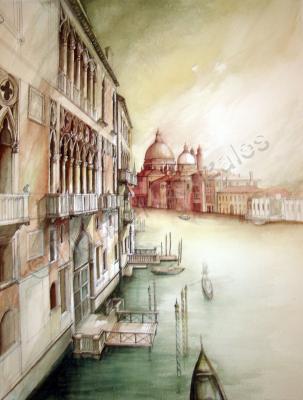 Venezia - Palazzo Franchetti And Santa Maria De La Salute - Watercolor