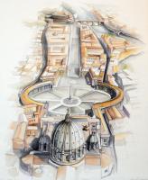 Classical Sepia Series - Aerial View Of The Vatican And Beyond - Watercolor