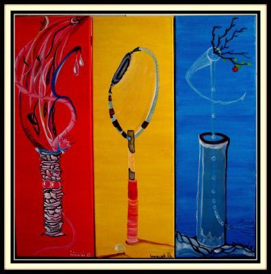 Surrealism - Triptych - Instruments - Oil On Canvas