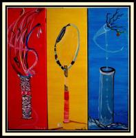 Surrealism - Triptych - Instruments - Oil On Canvas