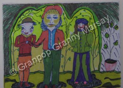 Folk Art - Playing In The Garden - Mixed Media