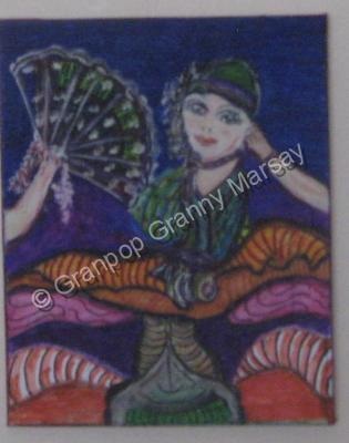 Folk Art - Lady On Waves - Mixed Media