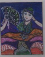 Folk Art - Lady On Waves - Mixed Media