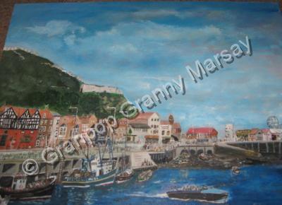 Painted And Enhanced From Phot - Scarborough Fishing Town - Acrylic