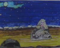 Moon - Mixed Media Paintings - By Granpop Granny Marsay, Folk Art Painting Artist