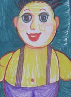 Baldy - Mixed Media Paintings - By Granpop Granny Marsay, Folk Art Painting Artist