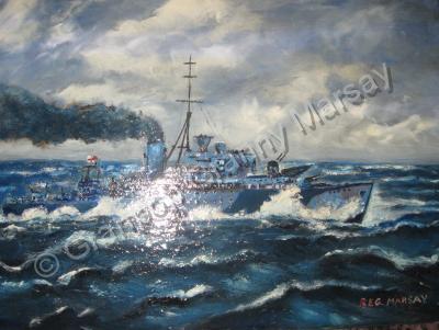 Painted And Enhanced From Phot - Battle Ship - Oil