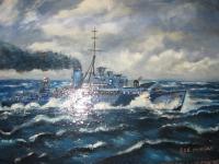 Painted And Enhanced From Phot - Battle Ship - Oil