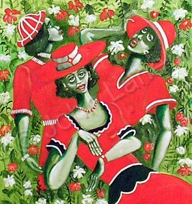 Symbolistic - Three Women In Red - Acrylic On Canvas