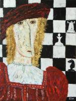 Chess King Oil Painting Bogomolnik - Oil Painting On Canvas Paintings - By Elin Bogomolnik, Modern Abstract Cubism Painting Artist