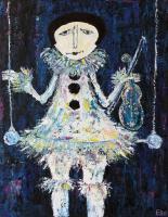 Pierrot Oil Painting Bogomolbik - Oil Painting On Canvas Paintings - By Elin Bogomolnik, Modern Abstract Cubism Painting Artist