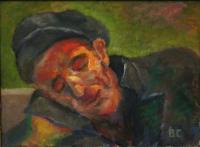 Portrait - Sleeping At A Railroad Statin - Oil On Canvas