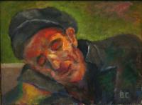 Portrait - Sleeping At A Railroad Statin - Oil On Canvas